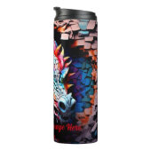 Voeg naamtekst, 3D Rainbow Dragon gebarsten muur t Thermosbeker (Geroteerd rechts)