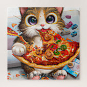 Voeg naamtekst, grappige kat Big Eyes en Pizza toe Legpuzzel (Verticaal)