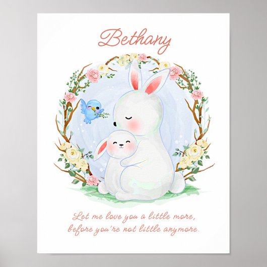 Voeg naamtekst toe, 2 Bunny Rabbits & Bluebird Nur Poster (Voorkant)