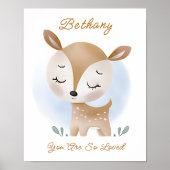 Voeg naamtekst toe, Baby Deer Fawn Woodland Blue S Poster (Voorkant)