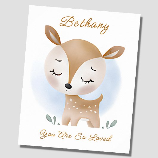 Voeg naamtekst toe, Baby Deer Fawn Woodland Blue S Poster