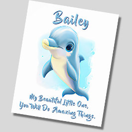 Voeg naamtekst toe, babyblauwe dolfijn kinderkamer poster