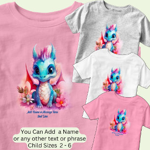 Voeg naamtekst toe, blauw roze Baby Dragon Kinder Shirts