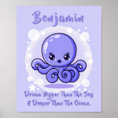 Voeg Naamtekst toe, Blauwe Baby Octopus in Bel in  Poster (Voorkant)