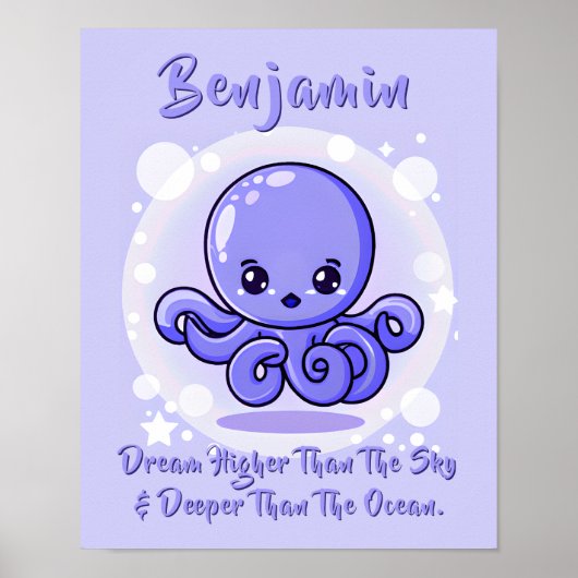 Voeg Naamtekst toe, Blauwe Baby Octopus in Bel in  Poster (Voorkant)
