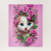 Voeg naamtekst toe, Cute Shabby Chic Kitten, Roze  Legpuzzel (Verticaal)