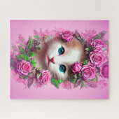 Voeg naamtekst toe, Cute Shabby Chic Kitten, Roze  Legpuzzel (Horizontaal)