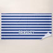 Voeg naamtekst toe, donkerblauwe strepen met grijs strandlaken (Voorkant)