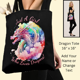 Voeg naamtekst toe, gewoon een meisje dat van drak tote bag