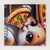 Voeg naamtekst toe, grappige kat die Pizza eet Legpuzzel (Horizontaal)