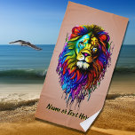 Voeg naamtekst toe, kleurrijke vlek op bruin strandlaken<br><div class="desc">Colorful Paint Drip Lion Art - Bekijk mijn winkel voor dit ontwerp op andere geschenken en nog veel meer geweldige design!</div>
