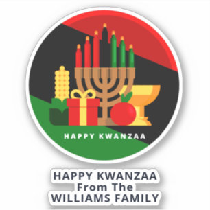 Voeg naamtekst toe, Kwanzaa Candles Gifts Kiss Cut Sticker