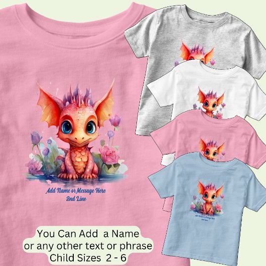 Voeg naamtekst toe, Oranje roze Baby Dragon Kinder Shirts