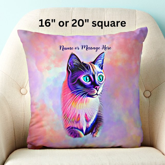 Voeg naamtekst toe, Pastels Painted Siamese Cat Kussen (Creator heeft geüpload)