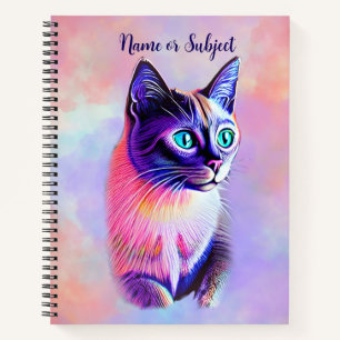 Voeg naamtekst toe, Pastels Painted Siamese Cat Notitieboek