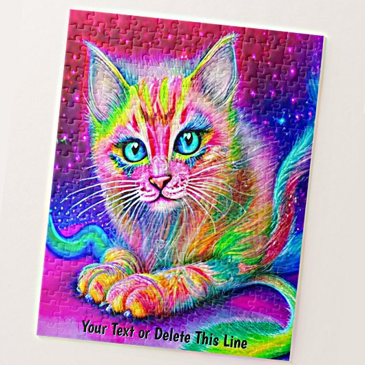 Voeg naamtekst toe, regenboogneonkat Kitten met ga Legpuzzel
