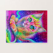 Voeg naamtekst toe, regenboogneonkat Kitten met ga Legpuzzel (Horizontaal)
