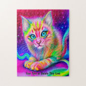 Voeg naamtekst toe, regenboogneonkat Kitten met ga Legpuzzel (Verticaal)