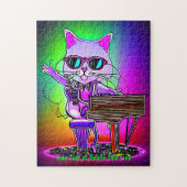 Voeg naamtekst toe, Rock Star Cat Piano Musician S Legpuzzel (Verticaal)
