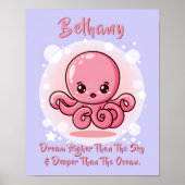 Voeg naamtekst toe, Roze Baby Octopus in Bubbel in Poster (Voorkant)