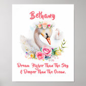 Voeg naamtekst toe, zachte zwaan met roze rozenblo poster (Voorkant)