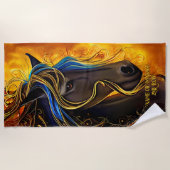 Voeg naamtekst toe, zwart Fantasy-paard met Gold B Strandlaken (Voorkant)