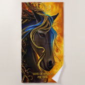Voeg naamtekst toe, zwart Fantasy-paard met Gold B Strandlaken (Voorkant)