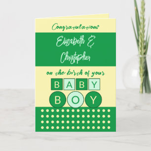 Voeg namen groen geel nieuwe babyjongen toe kaart
