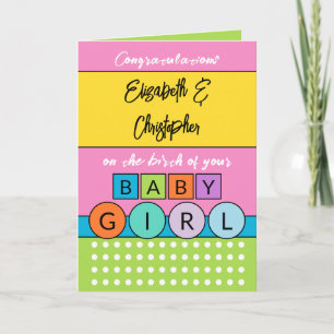 Voeg namen pink groene nieuwe baby meisje toe kaart