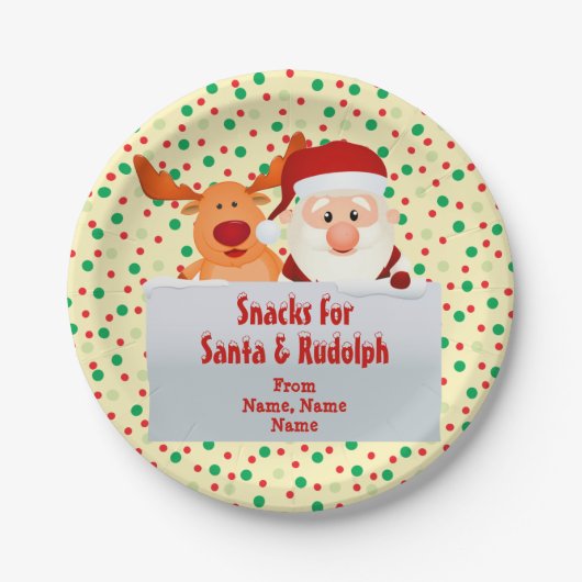 Voeg namen Snacks voor Santa Rudolph 7" Papieren Bordje (Voorkant)