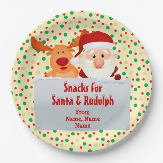 Voeg namen Snacks voor Santa Rudolph 9" Papieren Bordje (Voorkant)