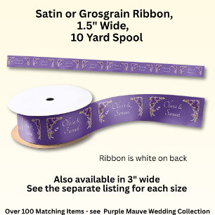 Voeg Namen toe, 1,5" Paarse Mauve Bloemen & Wit  Satijnen Lint