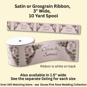 Voeg Namen toe, 3" Brede Roze Rozen & Duiven Bruil Grosgrain Lint