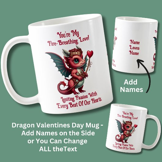 Voeg namen toe, Dragon Valentijnsdag Red Heart Koffiemok