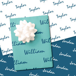 Voeg Namen toe op Turquoise Witte Inpakpapier Vel