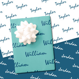 Voeg Namen toe op Turquoise Witte Inpakpapier Vel