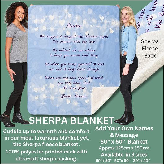 Voeg namen toe, verander elke tekst die we omhelsd sherpa deken