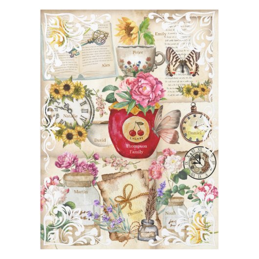 Voeg namen van familieleden toe aan illustraties  tafelkleed (Voorkant)