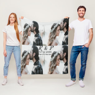 Voeg paar foto vrolijk getrouwd toe voeg datum toe fleece deken