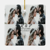 Voeg paar foto vrolijk getrouwd toe voeg datum toe keramisch ornament (Achterkant)