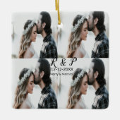 Voeg paar foto vrolijk getrouwd toe voeg datum toe keramisch ornament (Voorkant)