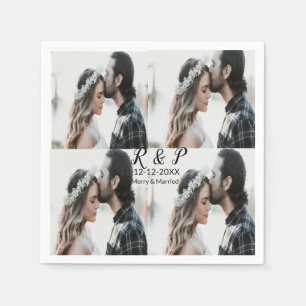 Voeg paar foto vrolijk getrouwd toe voeg datum toe servet