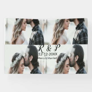 Voeg paar foto vrolijk getrouwd toe voeg datum toe spandoek