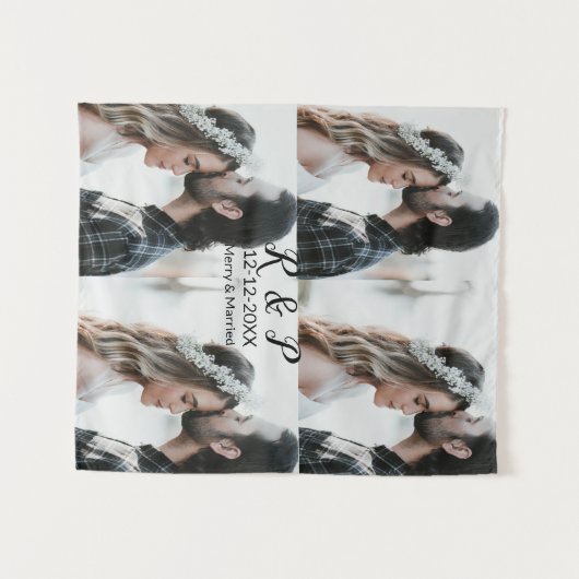 Voeg paar foto vrolijk getrouwd toe voeg datum toe wandkleed (Voorkant (horizontaal))