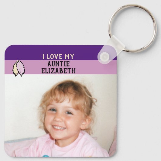 Voeg paarse bladzijden met twee zijden naam toe sleutelhanger (Achterkant)