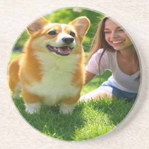 Voeg Pet Photo Personalize toe en pas aan Zandsteen Onderzetter