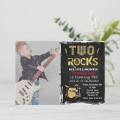 VOEG PHOTO Rockstar Drumset 2e verjaardag Uitnodig Kaart (Staand voorkant)