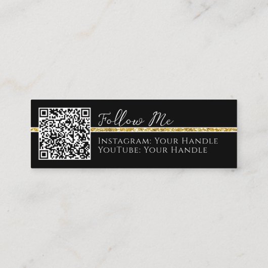 Voeg QR-code en sociale media Gold Glitter Modern  Mini Visitekaartje (Achterkant)