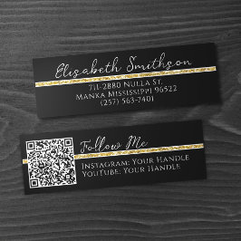 Voeg QR-code en sociale media Gold Glitter Modern  Mini Visitekaartje