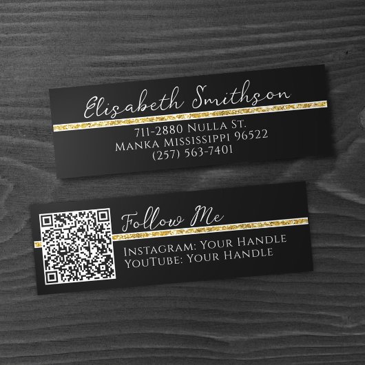 Voeg QR-code en sociale media Gold Glitter Modern  Mini Visitekaartje